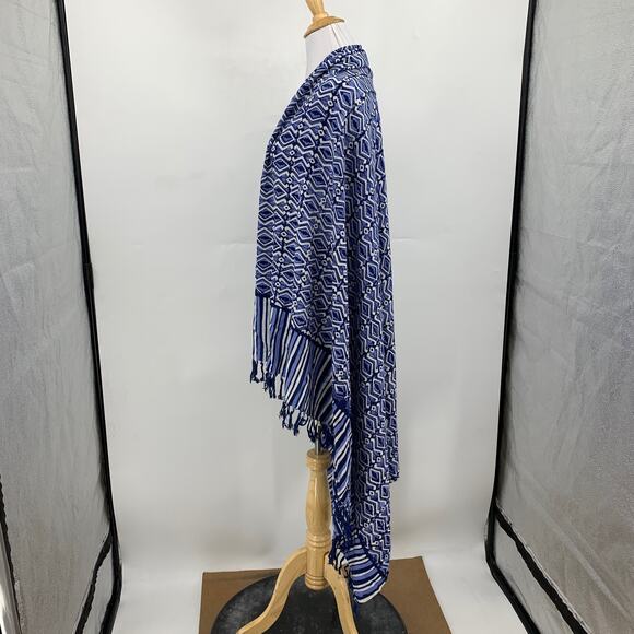 Antik Batik Wrap Womens OS One Size Blue Multi Printed Tassel Scarf Boho Shawl - Picture 4 of 9